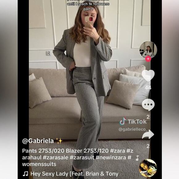 Zara Grey WIDE LEG HERRINGBONE PANTS Size Large - Picture 6 of 14